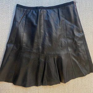 SANDRO Paris France 100% Leather Perforated Mini Skirt Black Size 1